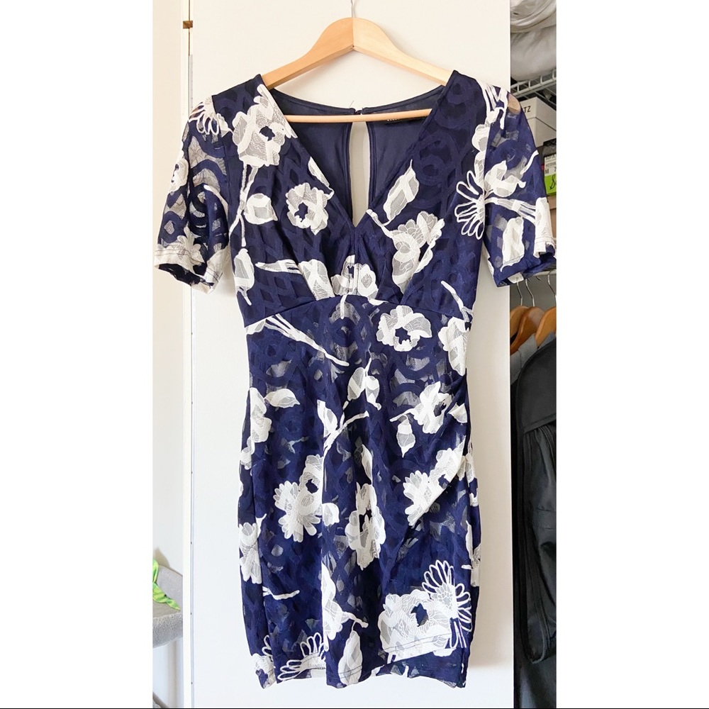 INA Navy & White Floral Lace Mini Dress